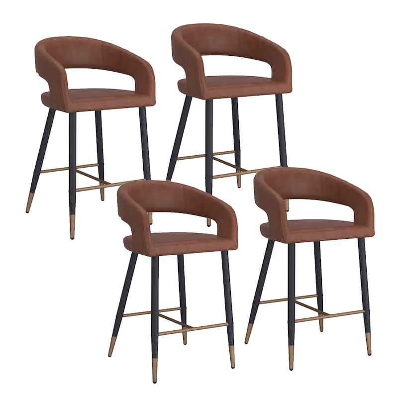Modern Faux Leather and Metal 26" Counter Stool, Set of 4