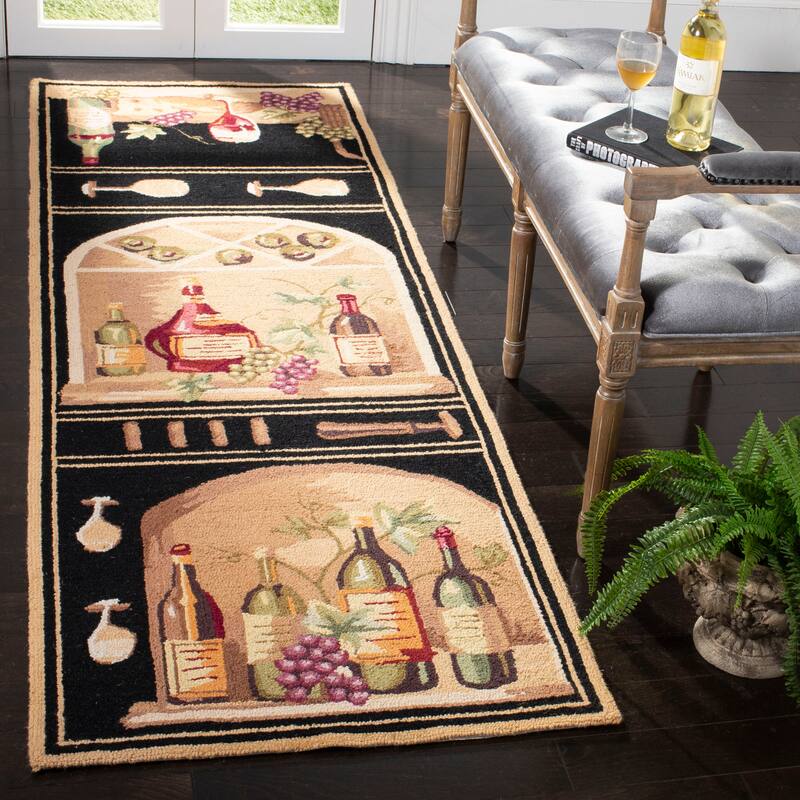 SAFAVIEH Handmade Chelsea Ardie French Country Wool Rug - 2'6" x 10' Runner - Black/Multi