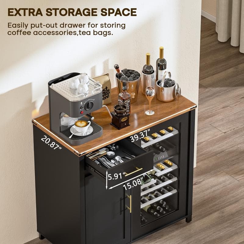 BOSSIN 53.23" Wine Bar Cabinet with Charging Station, Fluted Design, Fits 20" Wine Fridge, Adjustable Shelves for Kitchen