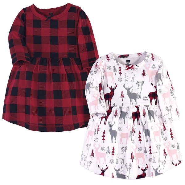 slide 1 of 1, Hudson Baby Toddler Girl Long-Sleeve Cotton Dresses 2pk, Deer 2T - Deer