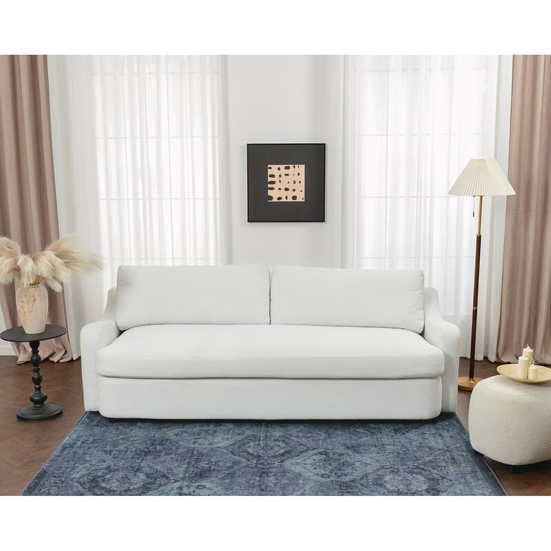 KINWELL 3-Seater Linen Upholstered Deep Seat Sofa with Flippable Cushions, 90"W