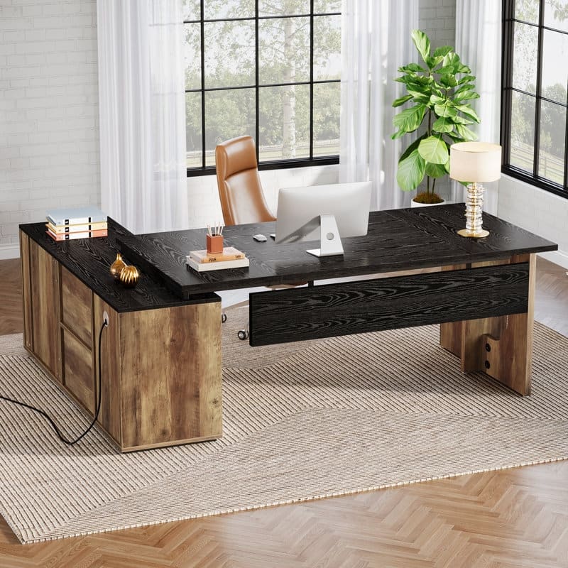 74.8" Executive Desk, Large Office Desk L Shaped Computer Desk