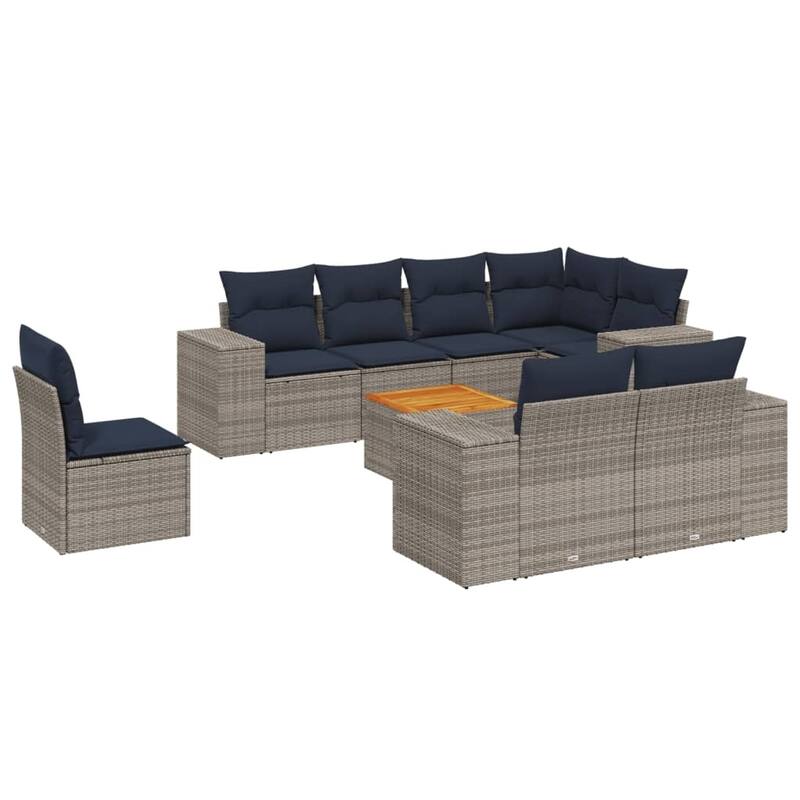 vidaXL 9 Piece Patio Sofa Set with Cushions Gray Poly Rattan
