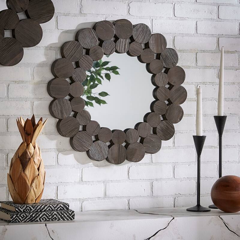 Joshua Dark Brown Reclaimed Wood Round Wall Mirror by iNSPIRE Q Artisan