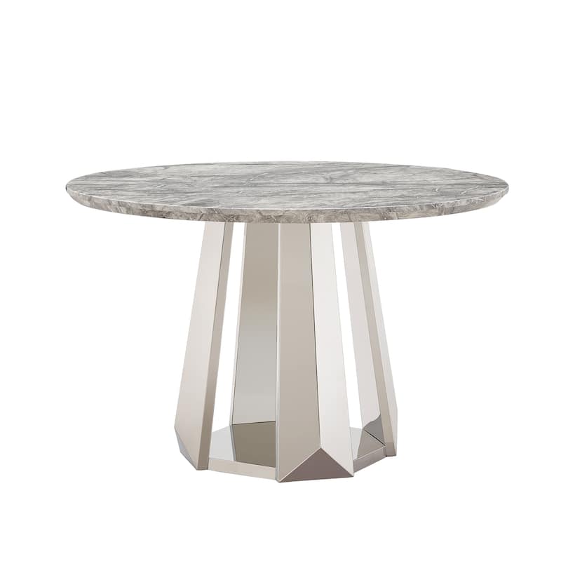GDFStudio - Lisa Series 47" Round Marble Dining Table and Stainless Steel Base for Dining Room, Kitchen