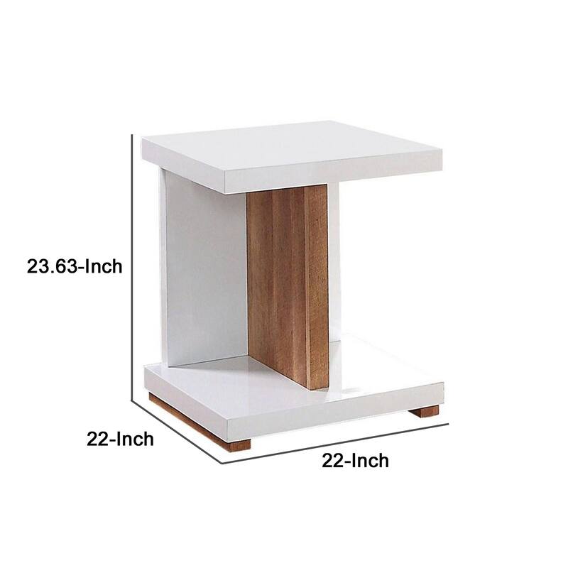 End Table with Open Bottom Parted Shelf, White and Brown