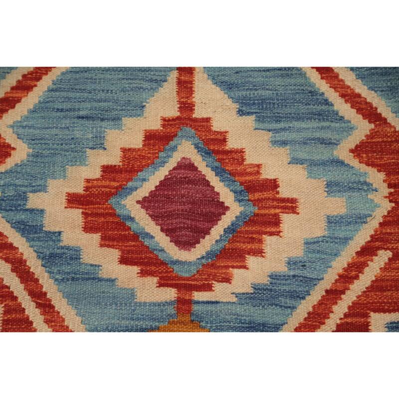 Hand Woven Oriental 100% Wool Carpet Southwestern Tribal Navy Blue & Blues Kilim Area Rug - 6' 3'' X 4' 1''
