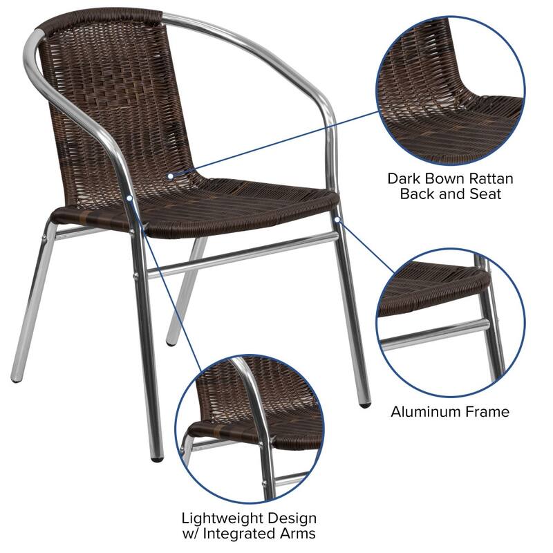 4 Pack Aluminum and Rattan Commercial Indoor-Outdoor Restaurant Stack Chair