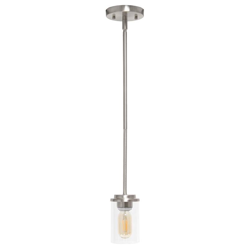 Modern Pendant Light - 1-Light Cylindrical Glass Shade with Brushed Nickel Finish - 9.5