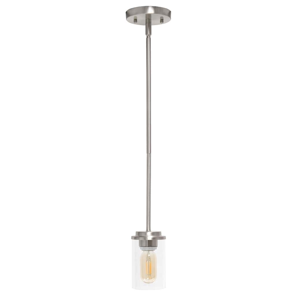 Modern Pendant Light - 1-Light Cylindrical Glass Shade with Brushed Nickel Finish - 9.5