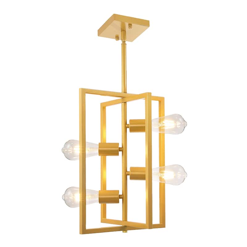 Industrial Lantern Chandelier, 4-Light Modern Geometric Semi Flush Mount Ceiling Light Fixture