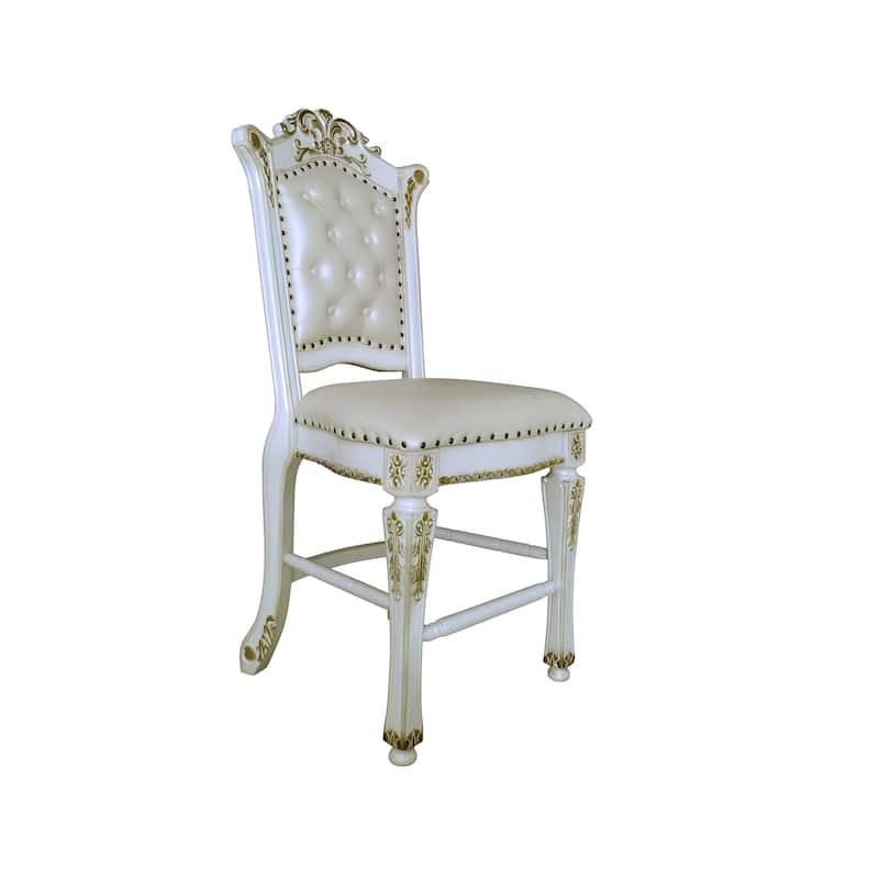 HomeRoots Set of Two 24" Pearl and White Faux Leather and Wood Counter Height Bar Chairs