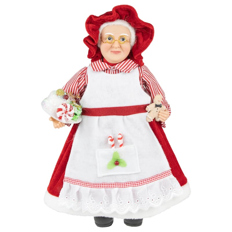 16" Chef Mrs Claus with Cake and Gingerbread Man Christmas Figure