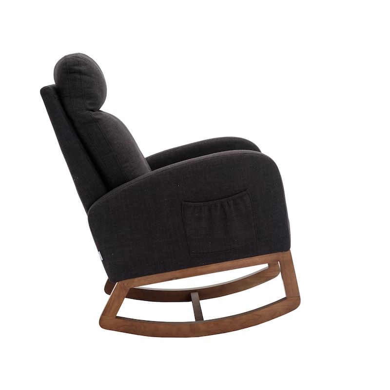 Modern 27" Upholstered Rocking Chair with Wood Legs and Side Pocket