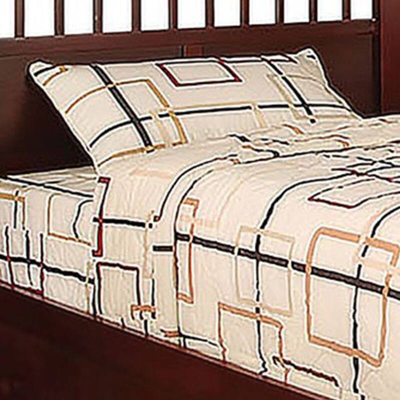 Resy Twin Size Bed, Slatted Headboard and Side Drawers, Cherry Brown