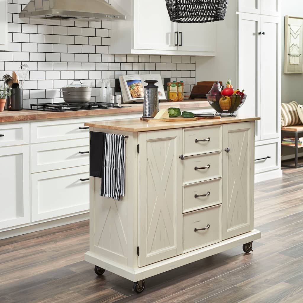 Seaside Lodge Off-White Wood Kitchen Cart - 45" x 36" x 16"