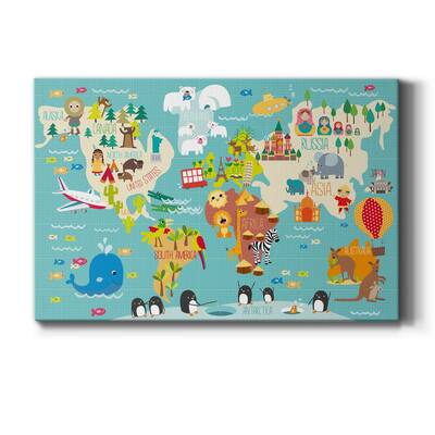 Children's World Map Premium Gallery Wrapped Canvas - Ready to Hang