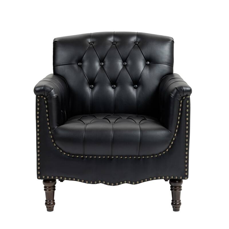 Modern Tufted Accent Chair with Nailhead Trim, Faux Leather Armchair