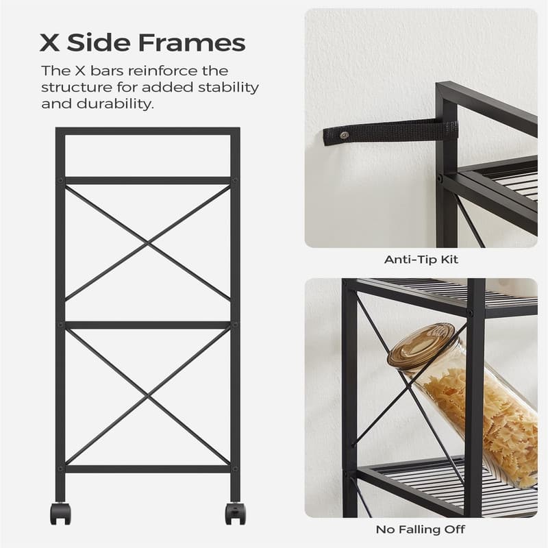 3-Tier Metal Storage Rack with Wheels