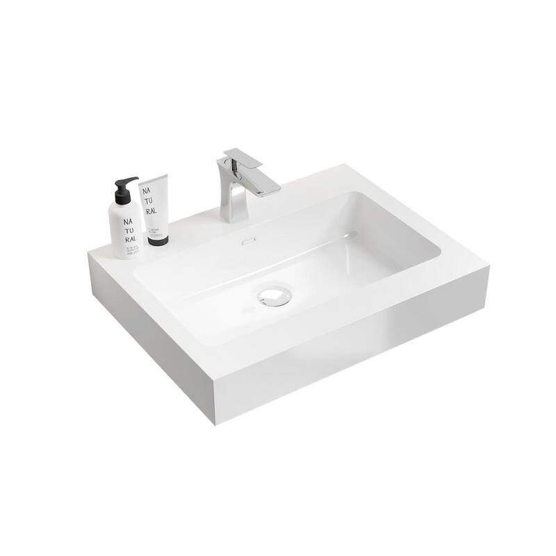 GDFStudio - Eloise Solid Surface Bathroom Sink Vanity Basin (WITHOUT drain and faucet) - 24'' - White