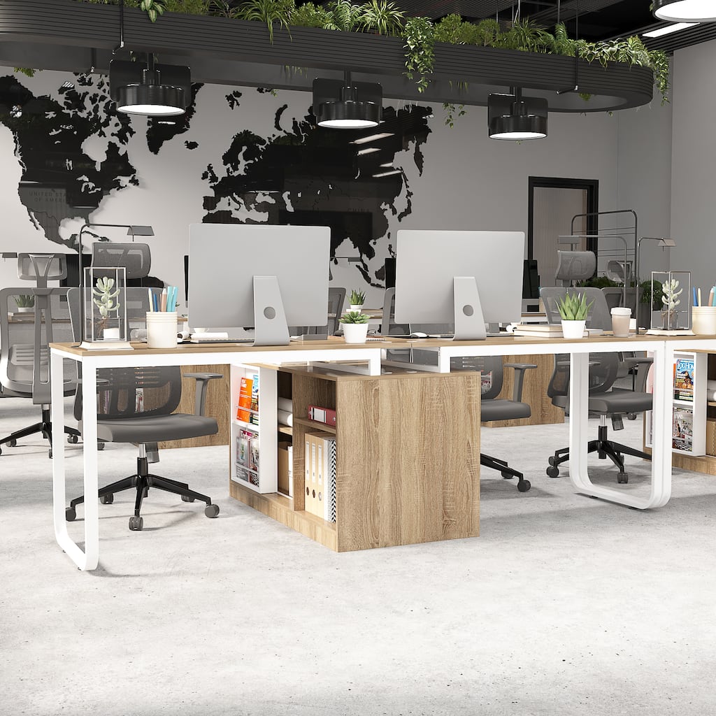 Spacious Dual-User Office Desk with Configurable Drawers or Shelving