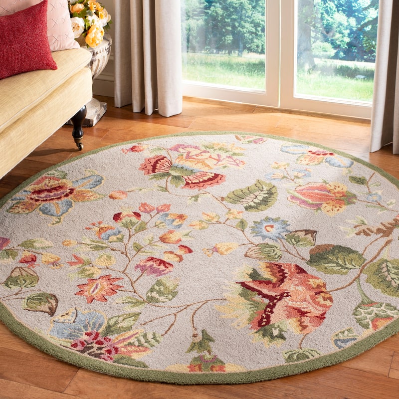 SAFAVIEH, Handmade Chelsea Jurendine French Country Floral Wool Rug - 5'6" Round - Sage