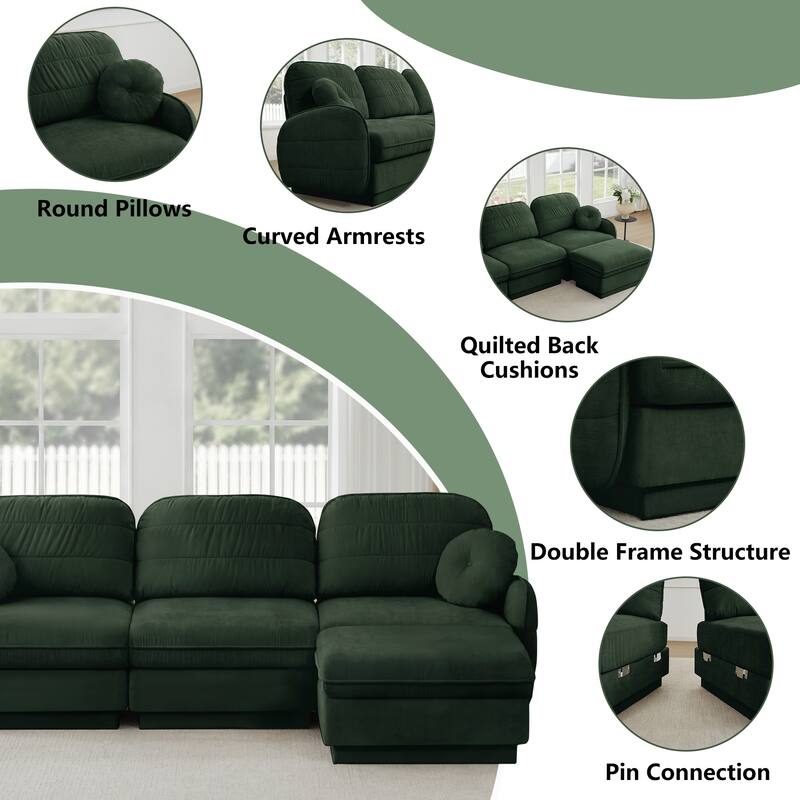 GDFStudio Sylvie Ashworth Chenille Cloud U-Shaped Loveseat Sofa with Movable Ottomans, Deep Seat