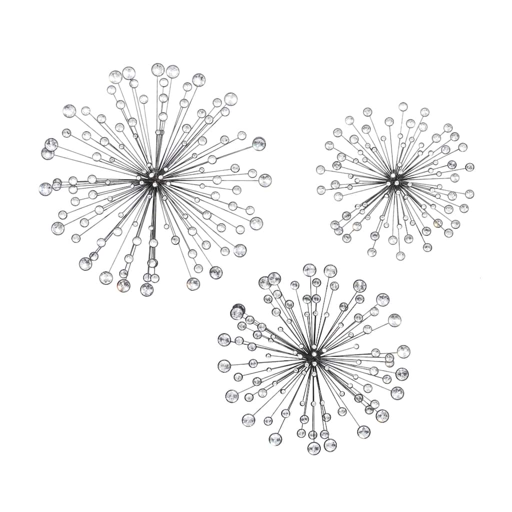 Metal Starburst Wall Decor with Crystal Embellishments - Set of 3 Black - Roche River Decor