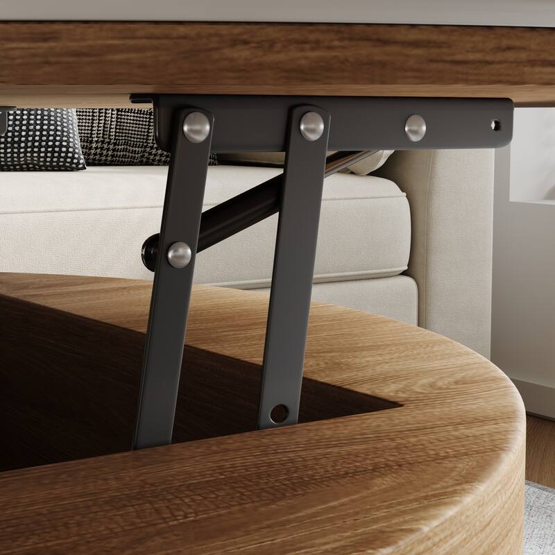 Modern Coffee Table, Lifting-top Round Coffee Table with Storage, Sintered Stone Top, Carbon Steel Legs