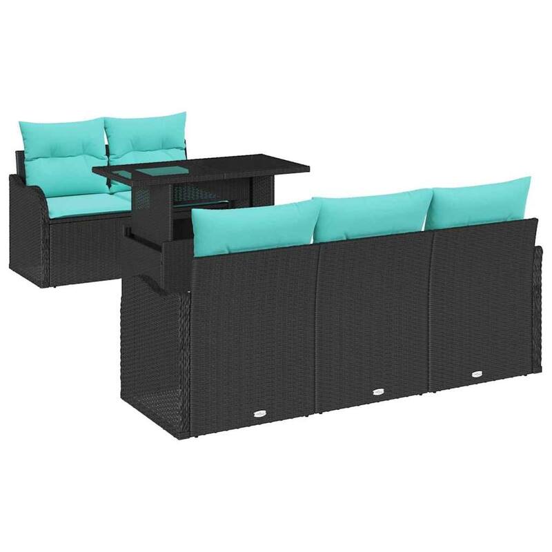 vidaXL 6 Piece Garden Sofa Set with Cushions Black Poly Rattan - 69.3×24.4×27.2