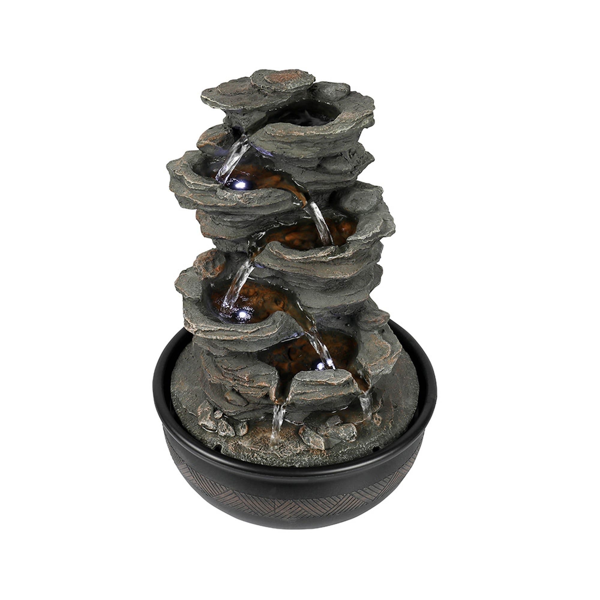5 Tier Indoor Tabletop Water Fountain Resin Rockery with Base