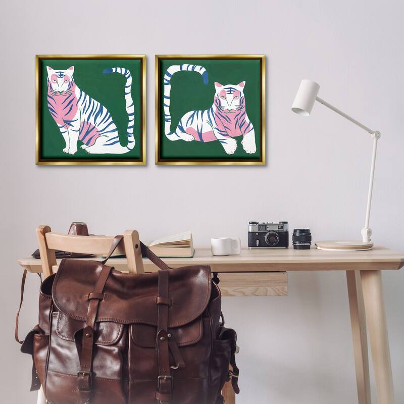 Stupell Fierce Lounging Tigers Framed Floater Canvas Wall Art Design By Melissa Wang (Set of 2)