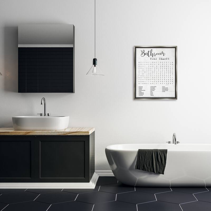 Stupell Bathroom Word Search Fun Family Word Design Floater Frame - Black