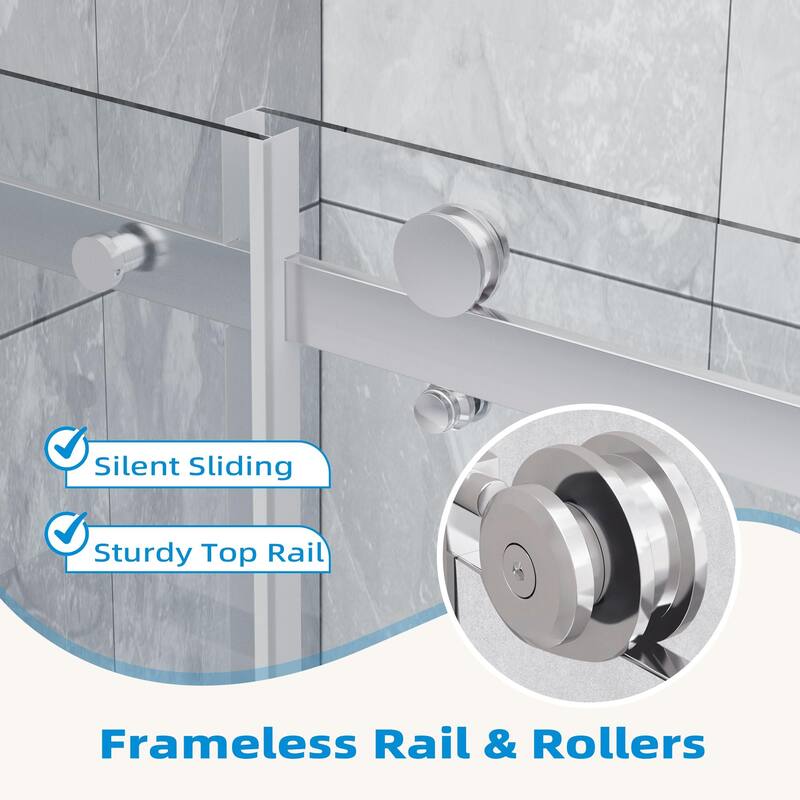 EROMMY Frameless Sliding Shower Door 60"x76", Clear Tempered Glass, Explosion-Resistant, Waterproof