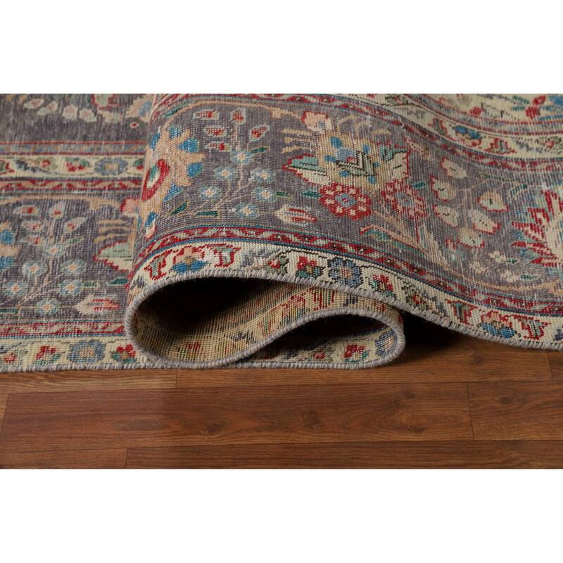 Vintage Navy Blue Tabriz Persian Area Rug Hand-Knotted Wool Carpet - 9'6" x 12'5"