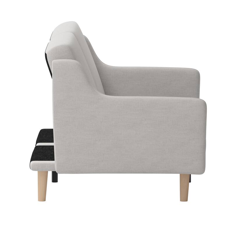 Split Back Futon Sofa with Curved Arms and Solid Wood Legs