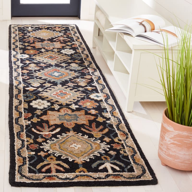 SAFAVIEH Handmade Aspen Thinh Boho Wool Rug - 2'3" x 13' Runner - Black/Rust