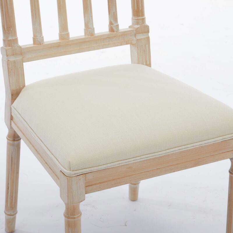 Linen Fabric Upholstered Wooden Dining Chairs,Set of 2
