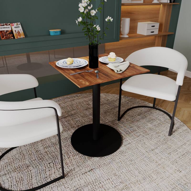 Vail Square Dining Table with 24 in. MDF Tabletop in Black Stainless Steel Round Pedestal Base Accent Kitchen Table