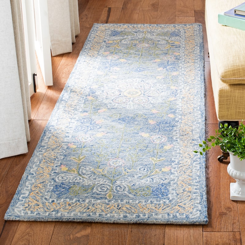 SAFAVIEH Handmade Celedonia Modern Medallion Micro-Loop Wool Area Rug - 2'3" x 7' Runner - Blue/Green
