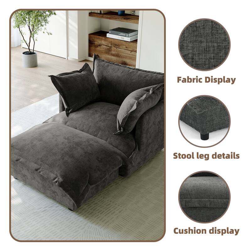 39"W Oversized Chenille Comfy Cloud Chaise Lounge with Ottoman