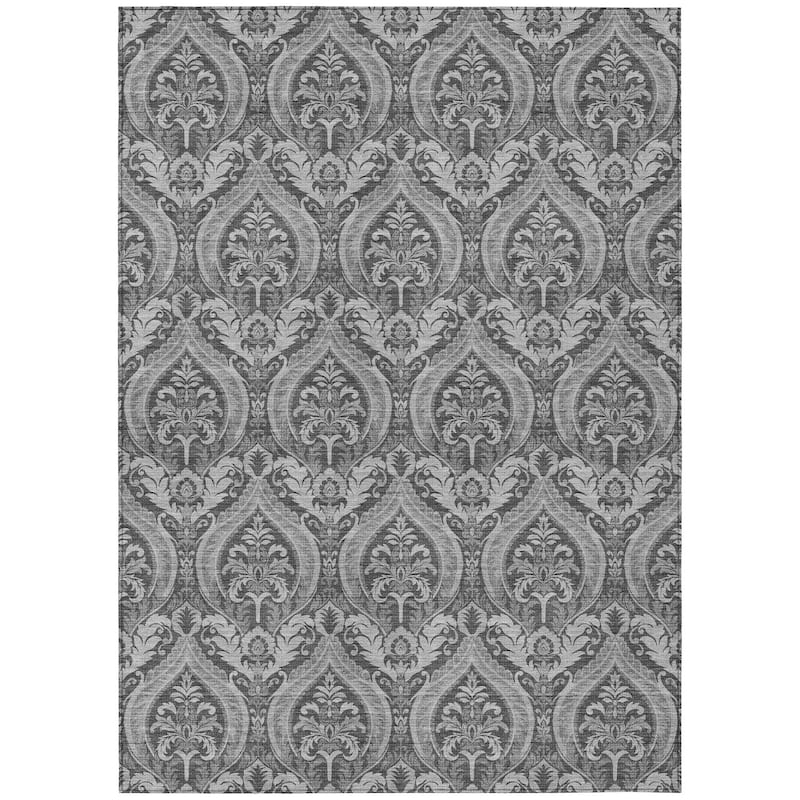Machine Washable Indoor/ Outdoor Damask Chantille Rug