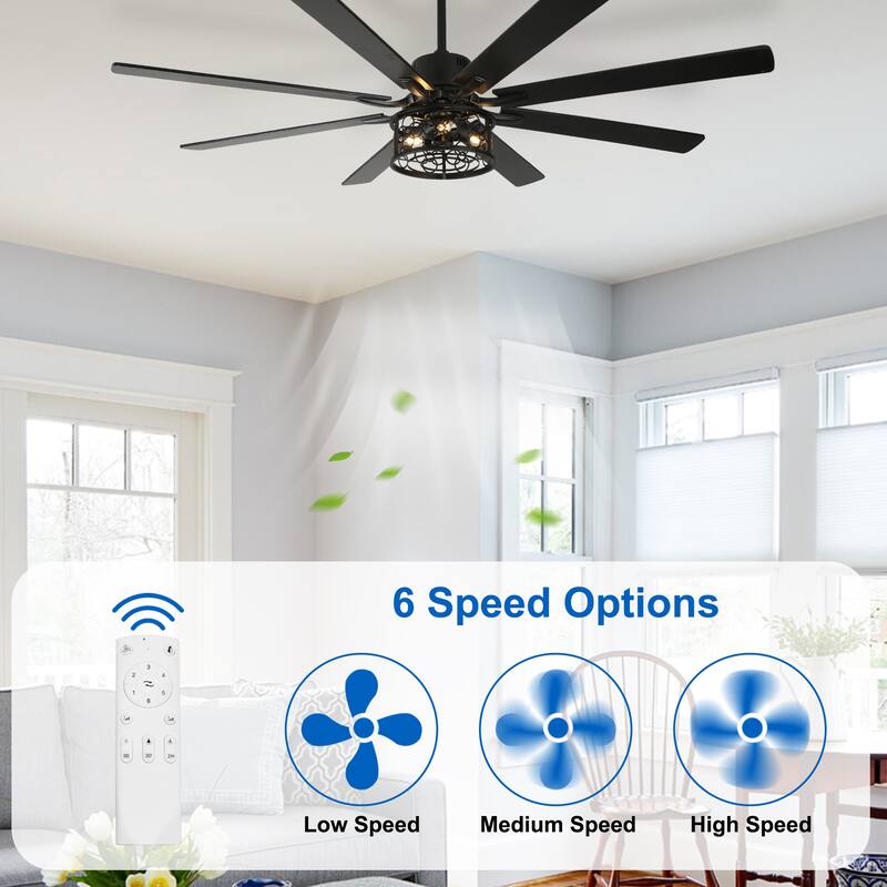 72" Antique Large Ceiling Fan with Light Kit, 8 Wood Blades Ceiling Fan, Quiet DC Motor 6 Speed w/ Remote for Living Room