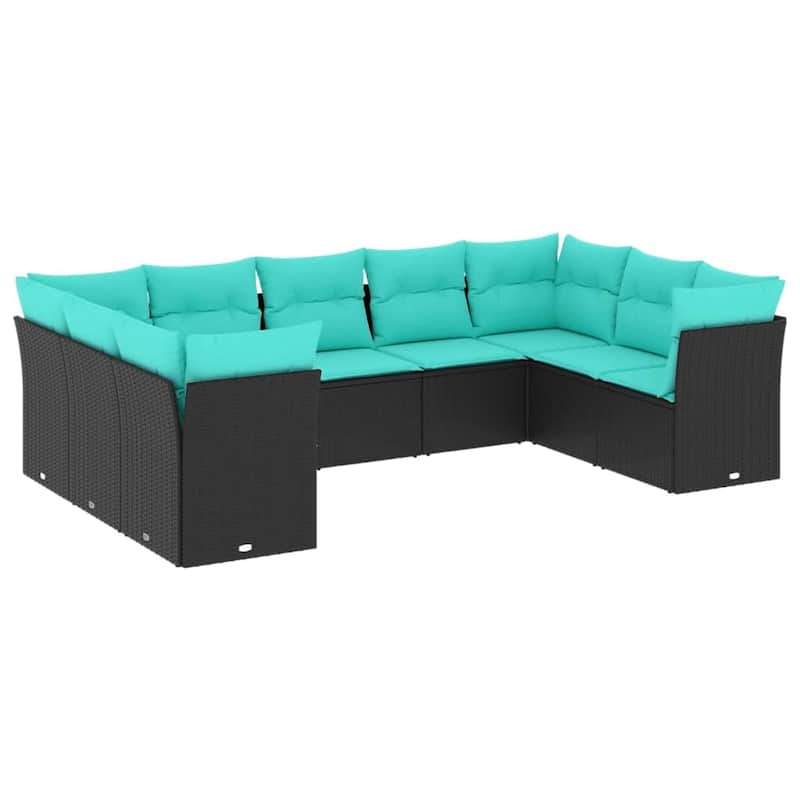 vidaXL 9 Piece Patio Sofa Set with Cushions Black Poly Rattan