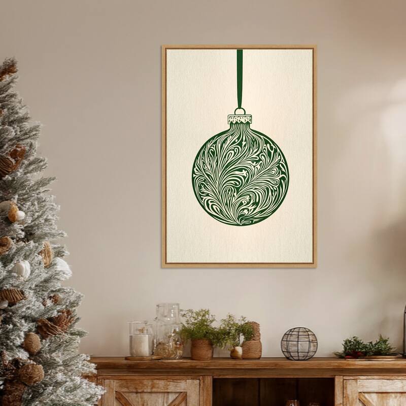 Olive Green Christmas Bauble by Pictufy Studio (23 x 33 in.), Framed Canvas Wall Art Print - Sylvie Natural