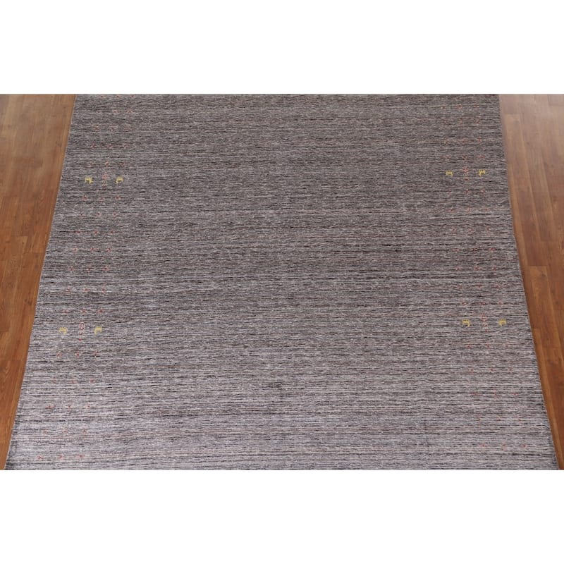 Striped Gabbeh Area Rug Hand-Knotted Wool Carpet - 7'10"x 9'10"
