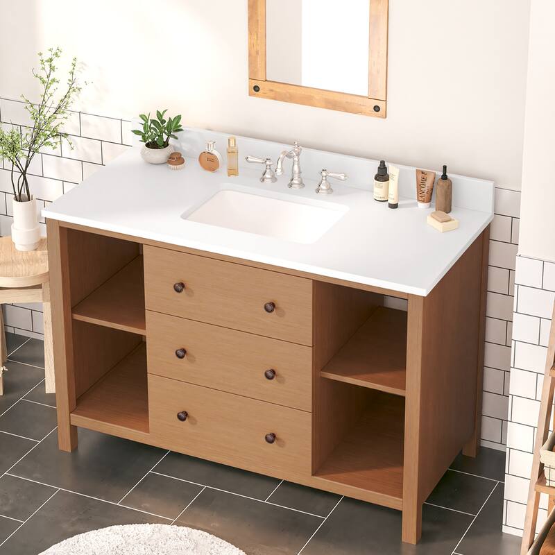 48-Inch Bathroom Vanity with Single Sink - Wood Grain Finish, Space-Saving