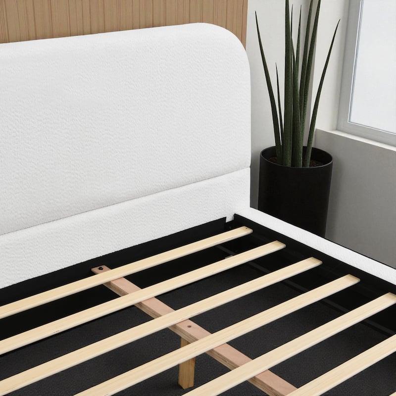 Modern Upholstered Bed Frame with 4-Inch Thick Panels, Fabric Design and Solid Rubberwood Legs, California King/King