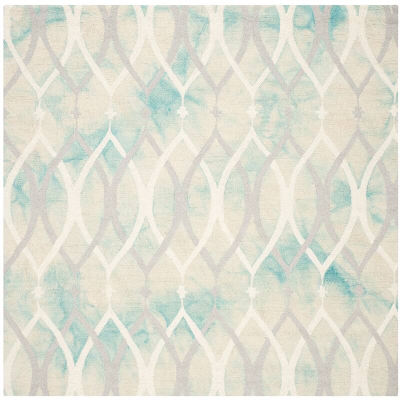 SAFAVIEH Dip Dye Mercan Hand-tufted Wool Geometric Area Rug - 7' Square - Green/Ivory Grey