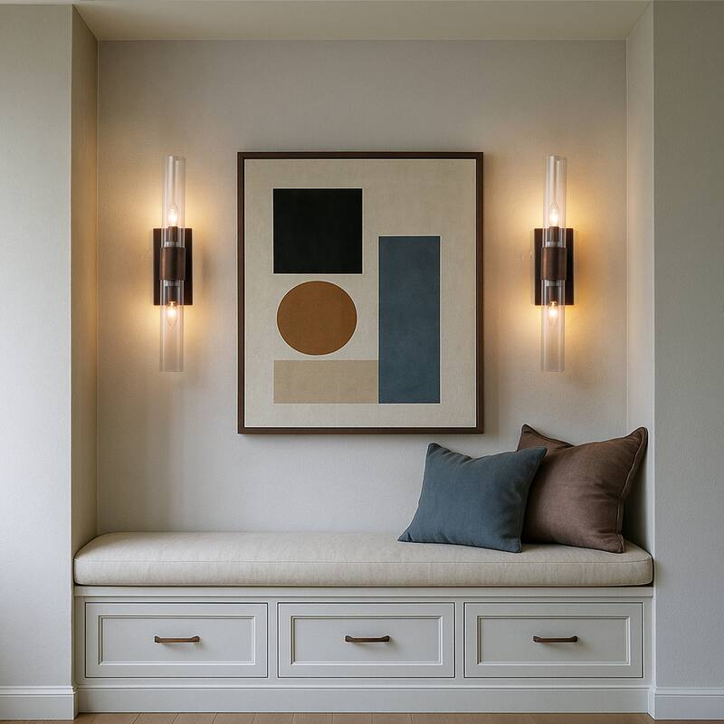 23'' Tall Antique Bronze 2-Light Modern Vanity Light Over Mirror Unique/Statement Double Wall Sconce for Bathroom Living Room - W5'' - Antique Bronze